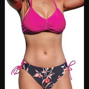 Cupshe Pink and Black Floral Bikini